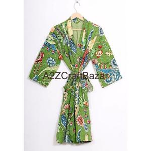 Kimono de Lujo Kantha de Algodón 100% de Primera Calidad, Bata de Manga Larga, Vestido Envolvente para Baño para Mujer, de la India - Product Image 5