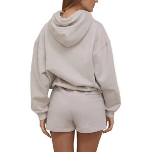2025 nouveauté Logo personnalisé femmes hiver deux pièces ensemble haute qualité à capuche genou longueur Shorts solide femmes ensembles - Product Image 6