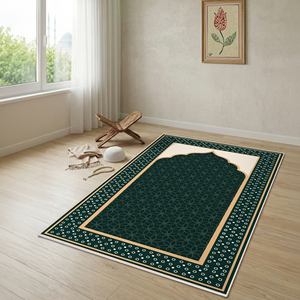 Mimoza Turkish Islamic Green Velvet Bamboo Prayer Mat <b>Rug</b> Sejadah Embossed <b>Thin</b> Padded Anti-Bacteria PET Friendly Custom Sizes - Product Image 4