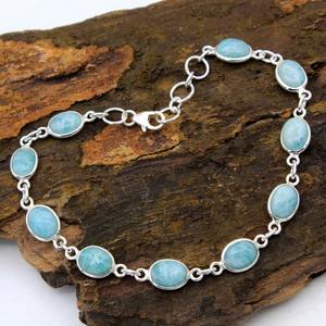 Handmade <b>925</b> <b>Sterling</b> <b>Silver</b> Tennis <b>Bracelet</b> with Larimar Gemstone Rhodium Plated Trendy Unisex Gift Jewelry - Product Image 3