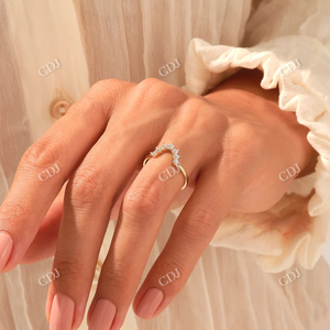 Tendencia moda fina 14K amarillo en forma de U banda de boda laboratorio diamante curvo en forma de banda apilable anillo nupcial bandas a juego mujeres - Product Image 4