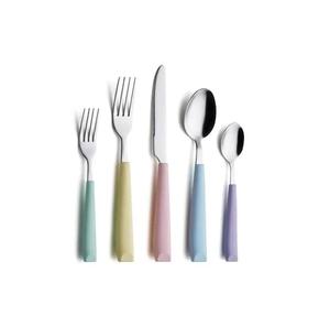 Juego de cubiertos de metal pulido plateado con mango de resina de colores esmaltados, juego de cubiertos para comer para fiesta de boda y hotel - Product Image 1