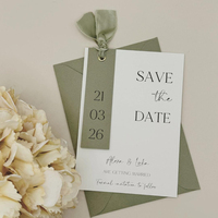 Ensemble d'invitations de mariage en vélin vert sauge de luxe, cartes personnalisées « Save the Date » avec enveloppe pour mariage, fête prénuptiale, événement