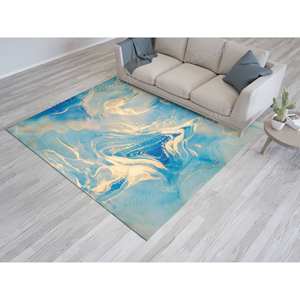 Tapis imprimé - Tapis de luxe, Tapis en marbre bleu, Tapis de salon, Tapis fin non tissé - Product Image 1