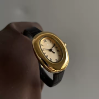 Jam Tangan Gelang Fashion Oval Quartz Mewah Kelas Atas Dial Kecil Niche Light Kulit Paduan Kristal Penunjuk Angka Romawi