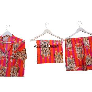 <b>Women</b> 100 % Pure Cotton Romantic Indian Floral <b>Pajama</b> Short Set Soft Short Sleeves Tiger Print Shortwear Perfect - Product Image 2