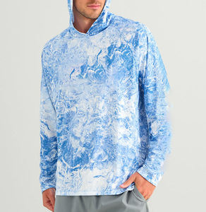 Chemise de pêche à manches longues pour homme, protection solaire UPF 50, imprimé tie-dye bleu, pull anti-UV, haut de performance - Product Image 4
