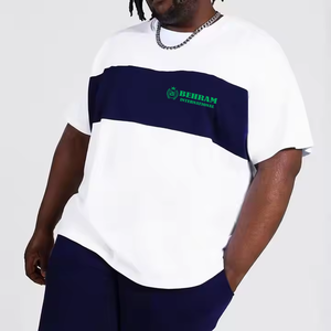 Nouveau T-shirt d'été grande taille ample blanc color block pour homme, en mélange polyester/coton, grande taille, écologique, séchage rapide - Product Image 2