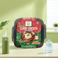 Makanan siap saji vegetarian berbahan dasar tumbuhan, dikemas vakum, dan dapat dipanaskan sendiri, berupa hot pot kari ayam pedas dengan nasi kukus.