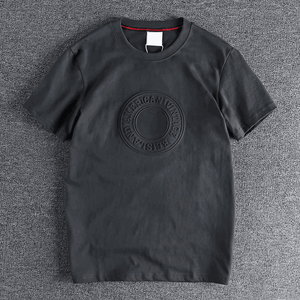 Vente en gros T-shirt 3D gaufré T-shirt lourd pour hommes Pull-over T-shirt personnalisé en relief de couleur noire unie thermique pour hommes - Product Image 6