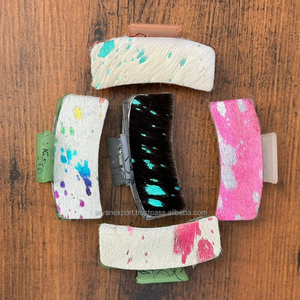 Nuevo diseño occidental, pelo Real en pinza metálica de cuero de vaca, pinza de pelo personalizada, accesorios de cuero genuino para mujer - Product Image 5