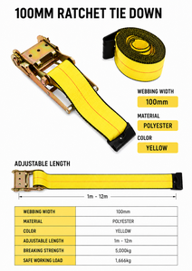 Sangle d'arrimage à cliquet de qualité industrielle en polyester 100 mm 10000 kg pour la manutention de marchandises, marque privée, service direct usine OEM - Product Image 3