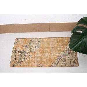 Turkish Vintage Small Rug 1.6x3.3 ft, <b>Yellow</b> <b>Wool</b> Rug - Product Image 3