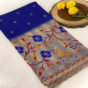 Sari de Seda Paithani Pura VASTRA COTTAGE con Tejido Meenakari en Toda la Superficie y Borde Grande, Sari de Diseño Tradicional Premium - Product Image 1