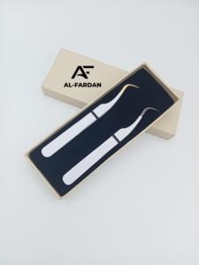 Pinzas de pestañas profesionales Color blanco curvo fuerte con punta negra y dorada Pinzas de extensión de pestañas de acero inoxidable sólido - Product Image 3