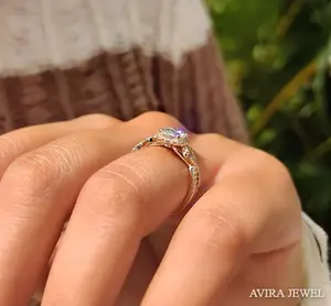 Anillo de Compromiso con Diamante Ovalado Cultivado en Laboratorio de Primera Calidad, 1 Ct, Oro Sólido para Mujer, 10k, 14k, 18k, EF, VVS, VS, Sin Níquel, Sin Plomo, para Novia - Product Image 3