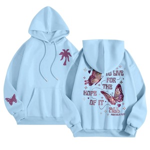 Sudadera con capucha de manga larga con cuello redondo para mujer, ropa de calle con estampado de mariposas, pijama de Otoño Invierno con cuello forrado, jersey de talla grande 2024 - Product Image 4