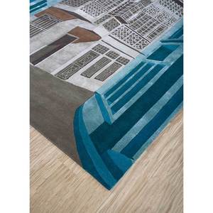 Alfombra de Lana y Viscosa Azul Lineal Top-163, Hecha a Mano, con Patrón Abstracto para Uso Doméstico - Product Image 2
