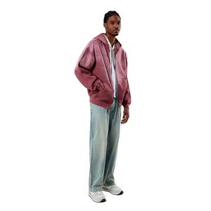 Men Full Zip Up Hoodie <b>Terry</b> Cotton Acid Wash Sun Faded Rhinestone Streetwear Thermal Custom Zipper Hoodie <b>Bulk</b> Wholesale OEM - Product Image 2