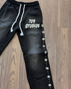 100% buena calidad Vintage lado Rhinestone pantalón Sun Faded Baggy Track Jogging Hip Hop cintura elástica camino bordado Pantalones - Product Image 2