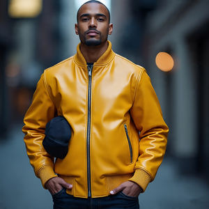 High Quality Cowhide Letterman Fur Leather Jacket <b>for</b> <b>Men</b> Winter Streetwear High-End Plain Coats - Product Image 2