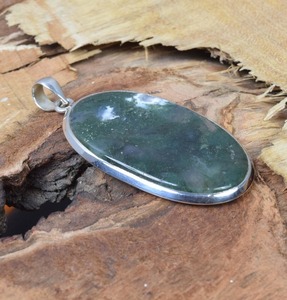 Forme ovale Mousse Agate Pendentif Bijoux 925 Sterling Silver Gemstone Pendentif Élégant Pendentif À La Main Bijoux Cadeau Pour Anniversaire - Product Image 2
