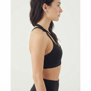 Soutien-gorge de sport OEM noir torsadé pour femme, col en V profond, sans couture, maintien moyen, respirant, pour yoga et entraînement - Product Image 6