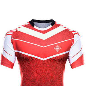 ชุดยูนิฟอร์มรักบี้แบบใหม่ล่าสุดปี 2025 คอวี ระบายอากาศได้ดี แขนสั้น สไตล์ปรับแต่งได้ ผลิตจากโพลีเอสเตอร์ 100% คุณภาพสูง สำหรับขาย - Product Image 2