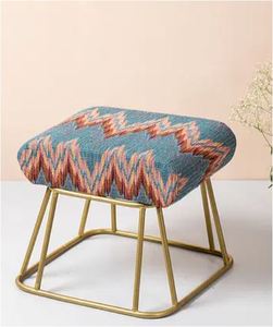 Fancy rectangular footrests ottoman gold metal legs sitting <b>stool</b> usage home hotel room restaurant indoor outdoor living room - Product Image 2