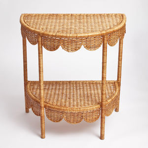 Vintage Honey Scalloped Rattan Half Moon <b>Table</b> <b>for</b> <b>Living</b> <b>Room</b> Handcrafted Wicker Side <b>Table</b> <b>Tea</b> <b>Table</b> <b>for</b> Home Hotel Decoration - Product Image 1