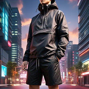 Veste imperméable à séchage rapide ensemble de shorts en gros coupe-vent costume zippé short de randonnée léger pour hommes vestes de pluie deux pièces - Product Image 6