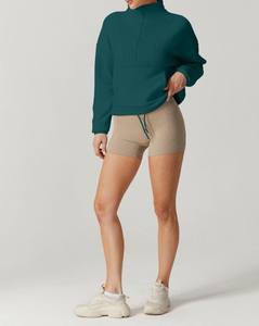 Sudaderas de Manga Larga para Mujer, Sudadera Corta con Media Cremallera y Bolsillos, Sudadera de Forro Polar con Cuello Alto y Cremallera de un Cuarto, Ropa de Otoño - Product Image 1