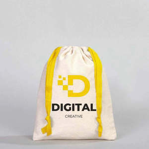 Print Your Any Logo On Bag Customizable Yellow Cord Fabric Pouch High Quality Cotton Canvas 6 W X 8 H Inch <b>Drawstring</b> <b>Backpacks</b> - Product Image 4