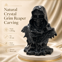Grande sculpture artisanale du Grim Reaper en cristal naturel et jade vert, décoration gothique pour la maison, le bureau et la collection