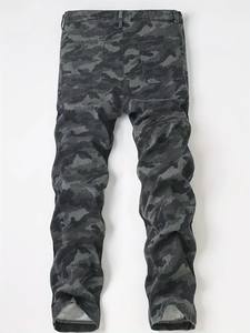 Jean de pierna recta para hombre, ropa informal versátil para exteriores, cómodo, transpirable, estampado de camuflaje, ropa de calle lavada - Product Image 2