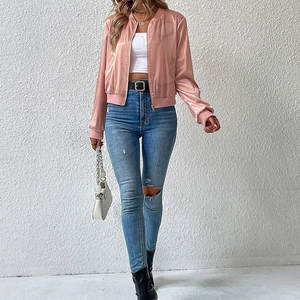 Venta caliente Diseño único Tallas grandes Chaqueta de bombardero de las mujeres Ropa informal con cuello alto Procesamiento de acabado transpirable - Product Image 6