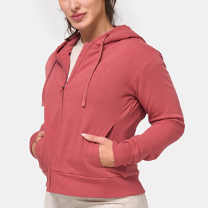 Sweat-shirt à capuche pour femmes, sweat-shirt à capuche zippé à prix abordable, style hip hop, respirant, léger, de couleur unie, vente en gros - Product Image 2