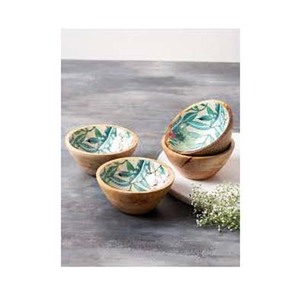 Wooden <b>Bowl</b> With Floral Enamel Design Inside Designer <b>Salad</b> <b>Server</b> <b>Bowl</b> Set Natural Wood Matte - Product Image 6