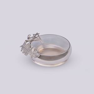 ชามตกแต่งแก้วสีเงินหรูหราพร้อมใบเฟิร์นโลหะสำหรับตกแต่งโต๊ะและบ้าน - Product Image 3