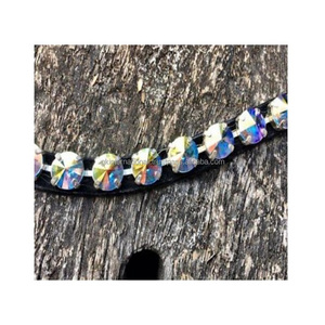 Premium Finish Black Genuine Leather Horse Brow Band Designed With Luxury Large Glass <b>Crystals</b> Stones Bling Chain Custom Design - Product Image 4