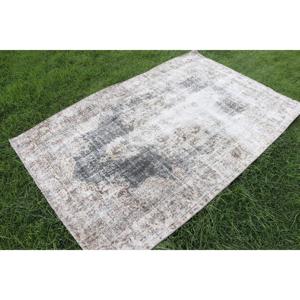 พรมตุรกี, พรมวินเทจขนาด 3.8x5.9 ฟุต, พรมขนสัตว์สีเทาแบบอิคัต - Product Image 4
