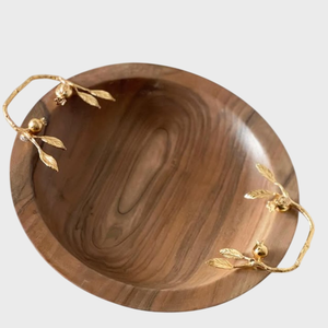 Bol de service en bois d'olivier de haute qualité avec accent en métal doré bol à salade bol de décoration de Table élégant pour mariage ou fête - Product Image 2