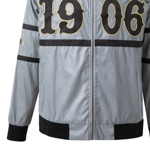 Veste bomber réfléchissante réversible 3M, veste urbaine de qualité supérieure, imperméable, style varsity, gris et violet, streetwear, devant - Product Image 4