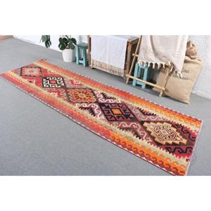 Vintage <b>Runner</b> Rug 3x9.6 ft (92x294 cm), Kilim <b>Red</b> Southwestern Turkish Rug - Product Image 2