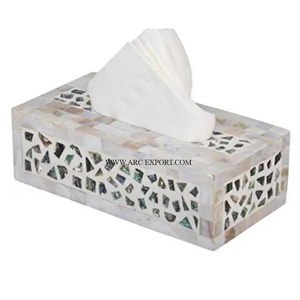 Nouvel arrivage de vaisselle de table Boîte distributrice de mouchoirs en papier décorative pour la maison et le salon Incrustation d'os blanc et noir Stockage de mouchoirs en papier - Product Image 3