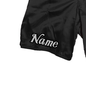 Shorts décontractés pour hommes en satin noir style MMA avec impression de nom, respirants, imperméables, haute élasticité et cordon de serrage – Vente en gros - Product Image 3