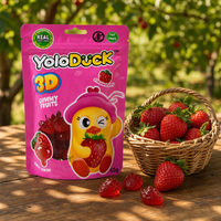 Bonbons gélifiés YoloDuck en forme 3D avec centre juteux au vrai jus, sans gras, saveur fraise