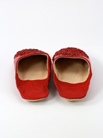 Mules d'intérieur en cuir marocain rouges à paillettes, broderie florale perlée, bout rond, à enfiler, vente en gros