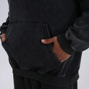 Vente en gros de sweat-shirts à capuche surdimensionnés pour hommes, lavés à l'acide, délavés à la pierre, épaules tombantes, coton lourd, molleton français, saison d'automne, veste à capuche - Product Image 6