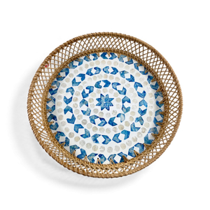 Bandeja Redonda de Nácar con Borde de Ratán para Servir Comida, Exhibición en Mesa y Decoración del Hogar, de Vietnam - Product Image 2